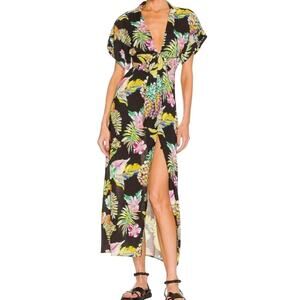 LE SUPERBE Mai Tai Maxi Cut Out Front Tie Dress in Black Tropi Cali Resort/Beach